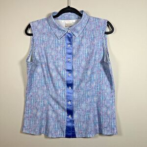 Nike Golf Large (12-14) Blue Pink Plaid‎ Pattern Sleeveless Button Up Shirt